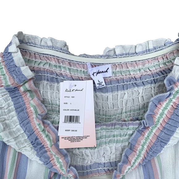 Kiwi & Punch Two Piece Set Pant Set Crop Top Stripe White Purple Green NEW Large - Picture 4 of 13